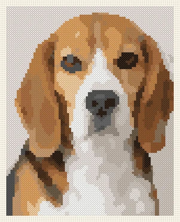 Free Beagle cross-stitch pattern, stitched preview