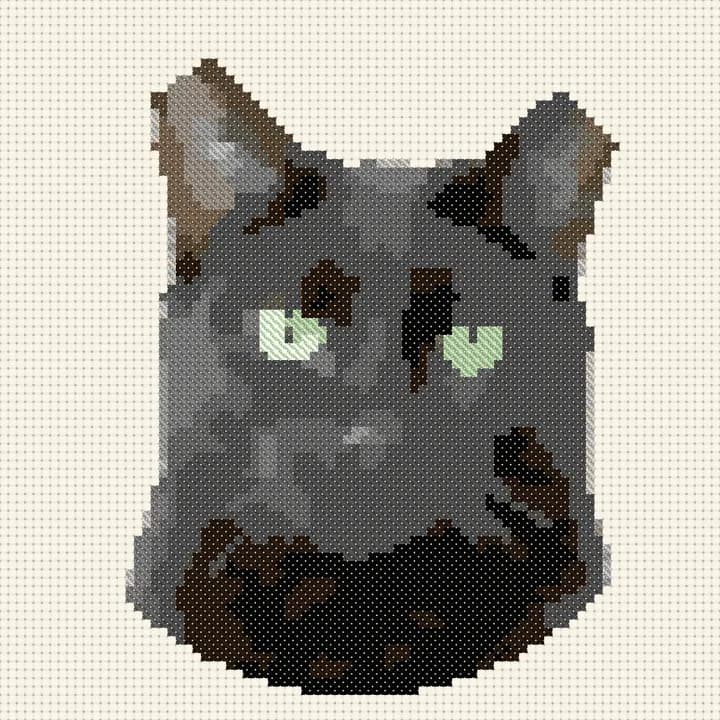 Free Black Cat cross-stitch pattern, stitched preview