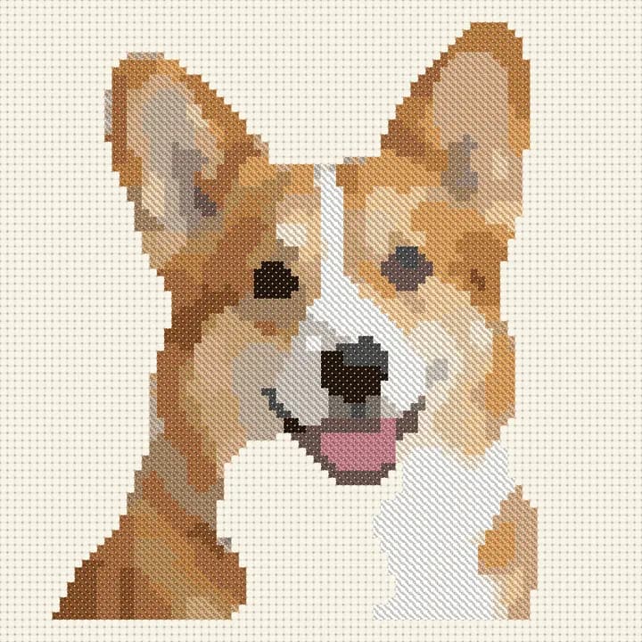 Free Corgi cross-stitch pattern, stitched preview