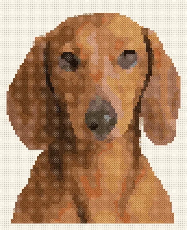 Free Dachshund cross-stitch pattern, stitched preview