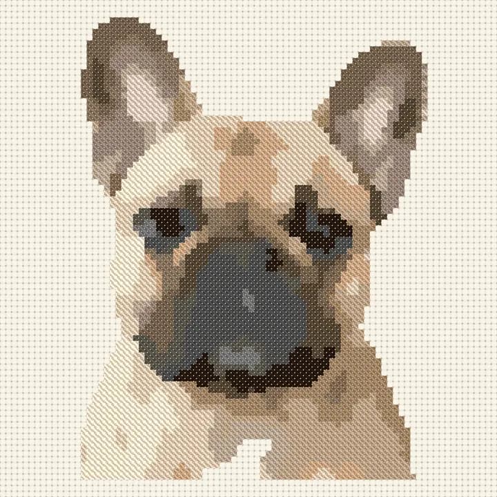 Free French Bulldog cross-stitch pattern, stitched preview