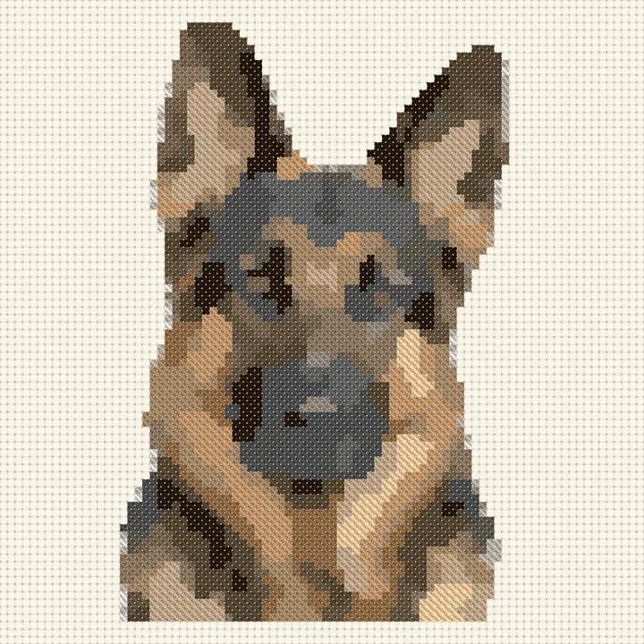 Free German Shepherd cross-stitch pattern, stitched preview