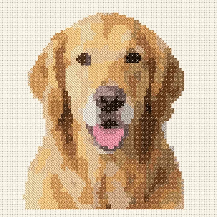 Free Golden Retriever cross-stitch pattern, stitched preview