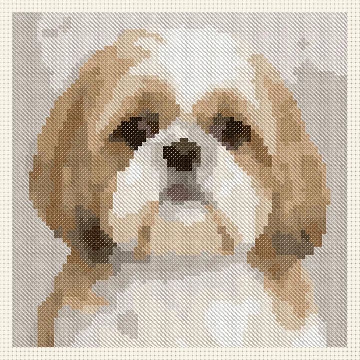 Free Shih Tzu cross-stitch pattern, stitched preview