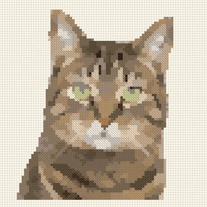 Free Tabby Cat cross-stitch pattern, stitched preview