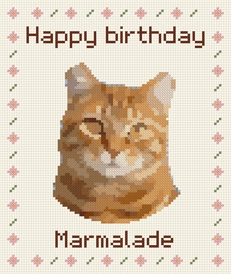 Ginger cat birthday: A birthday piece with a floral border.