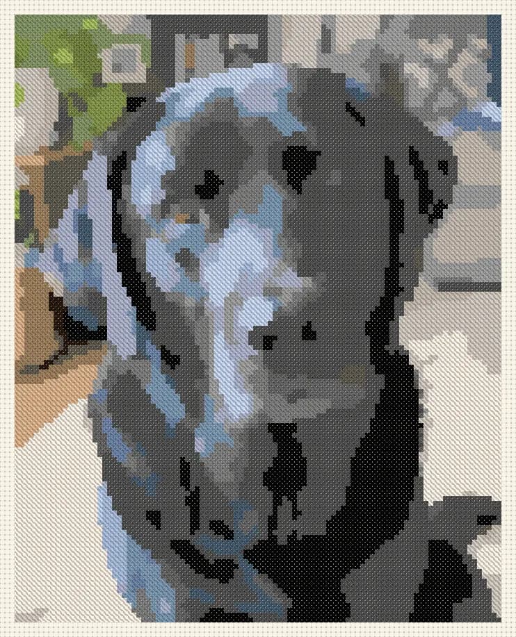 Stitched preview of the black labrador pattern