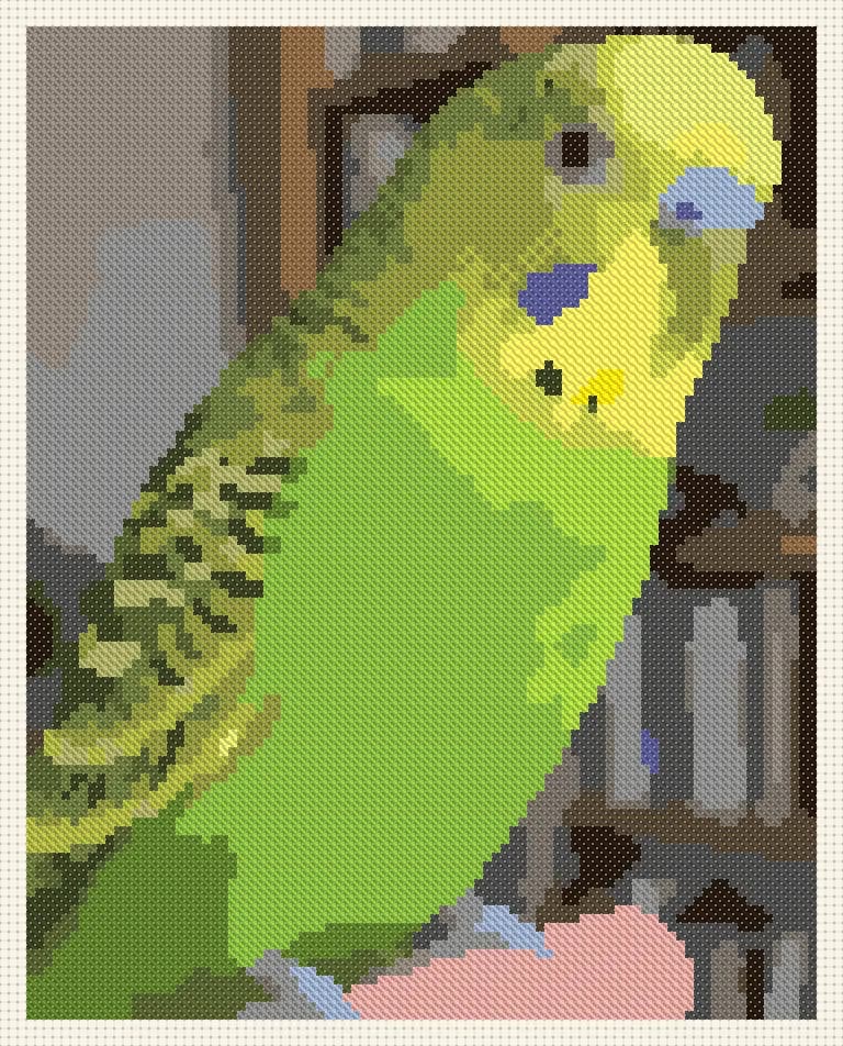 Stitched preview of the budgie pattern