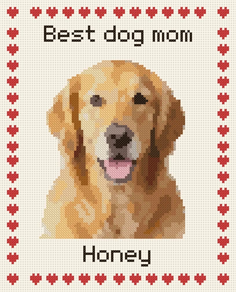 Golden retriever for a dog mom: A Mother's Day piece from the dog, with a heart border.