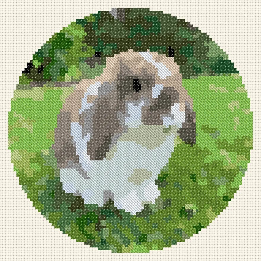 Stitched preview of the lop rabbit pattern