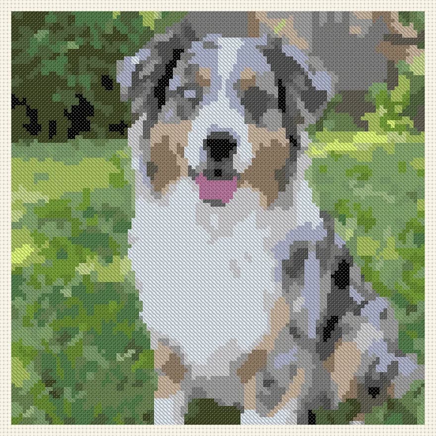 Stitched preview of the merle australian shepherd pattern
