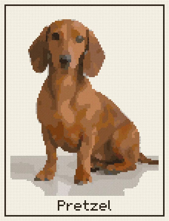 Stitched preview of the red dachshund pattern