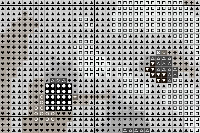 Close-up of the west highland white terrier chart with a symbol in each square